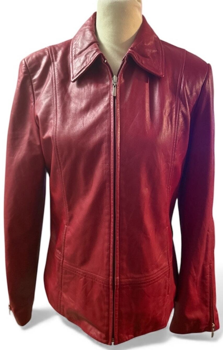 Danier Genuine Leather Red Zip-Up Jacket, Canadian, Women's Size 6/8